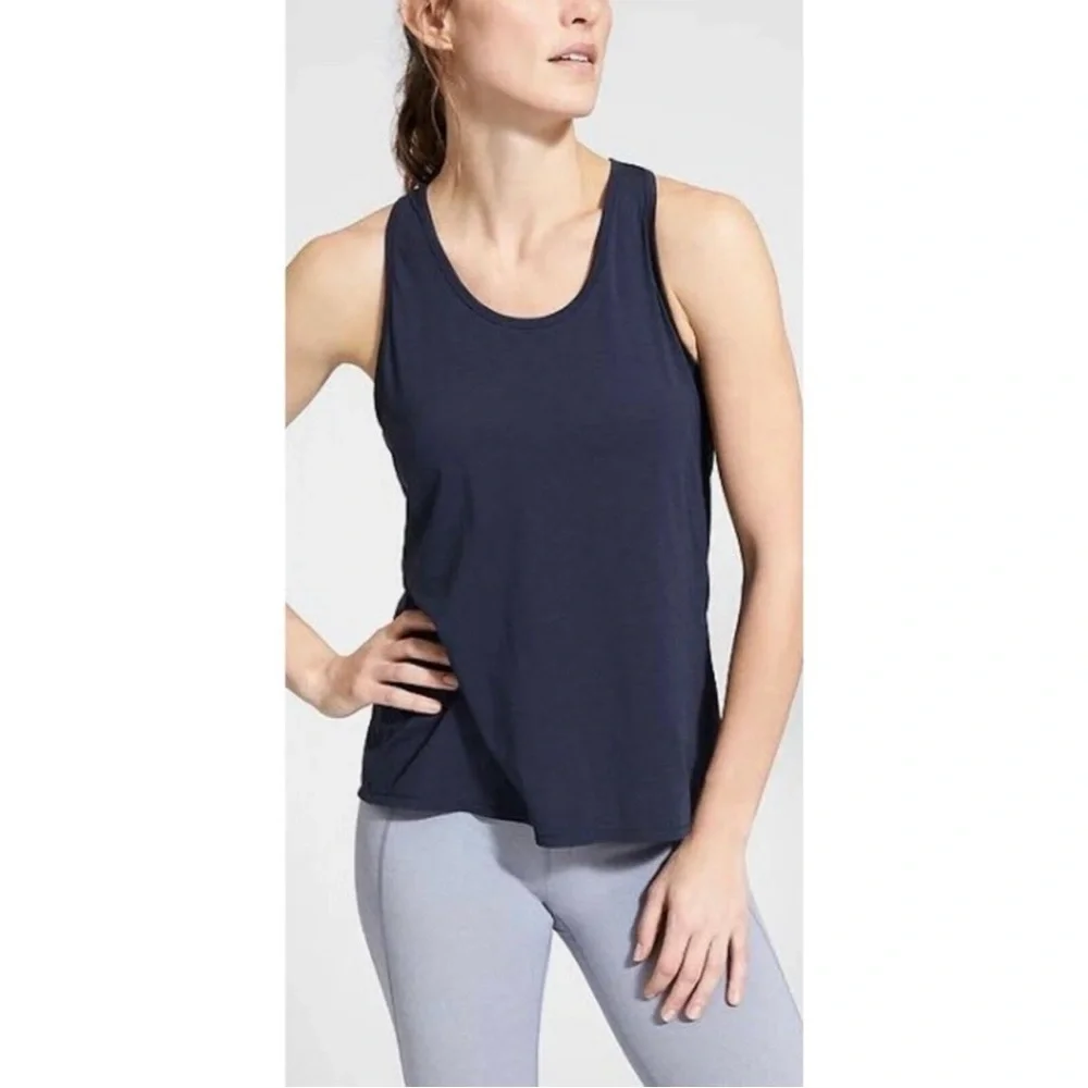 Athleta Essence Vital Tie Back Sleeveless Tank Navy Blue Women’s Medium 161342 - Picture 2 of 6
